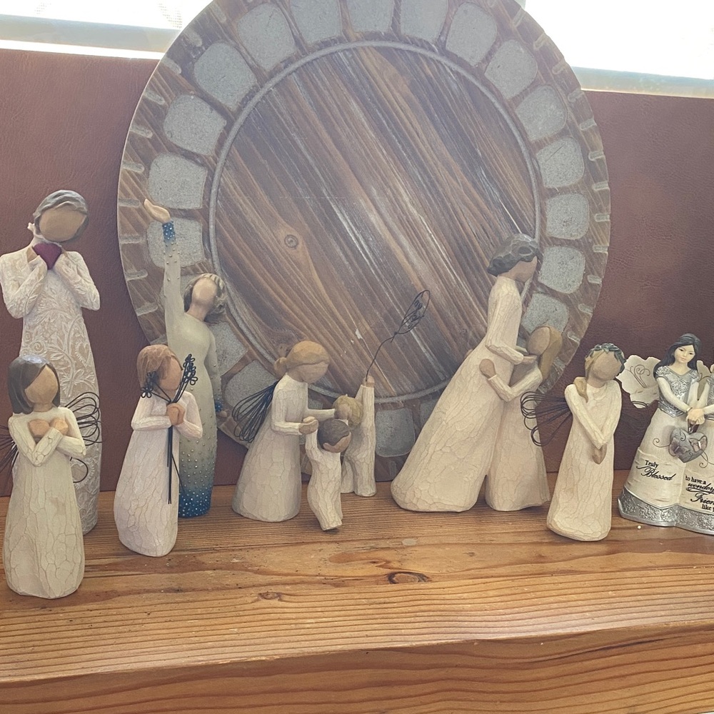 Willow Tree Angel and Family Figurine Set - Neutral Cream & Brown Accents